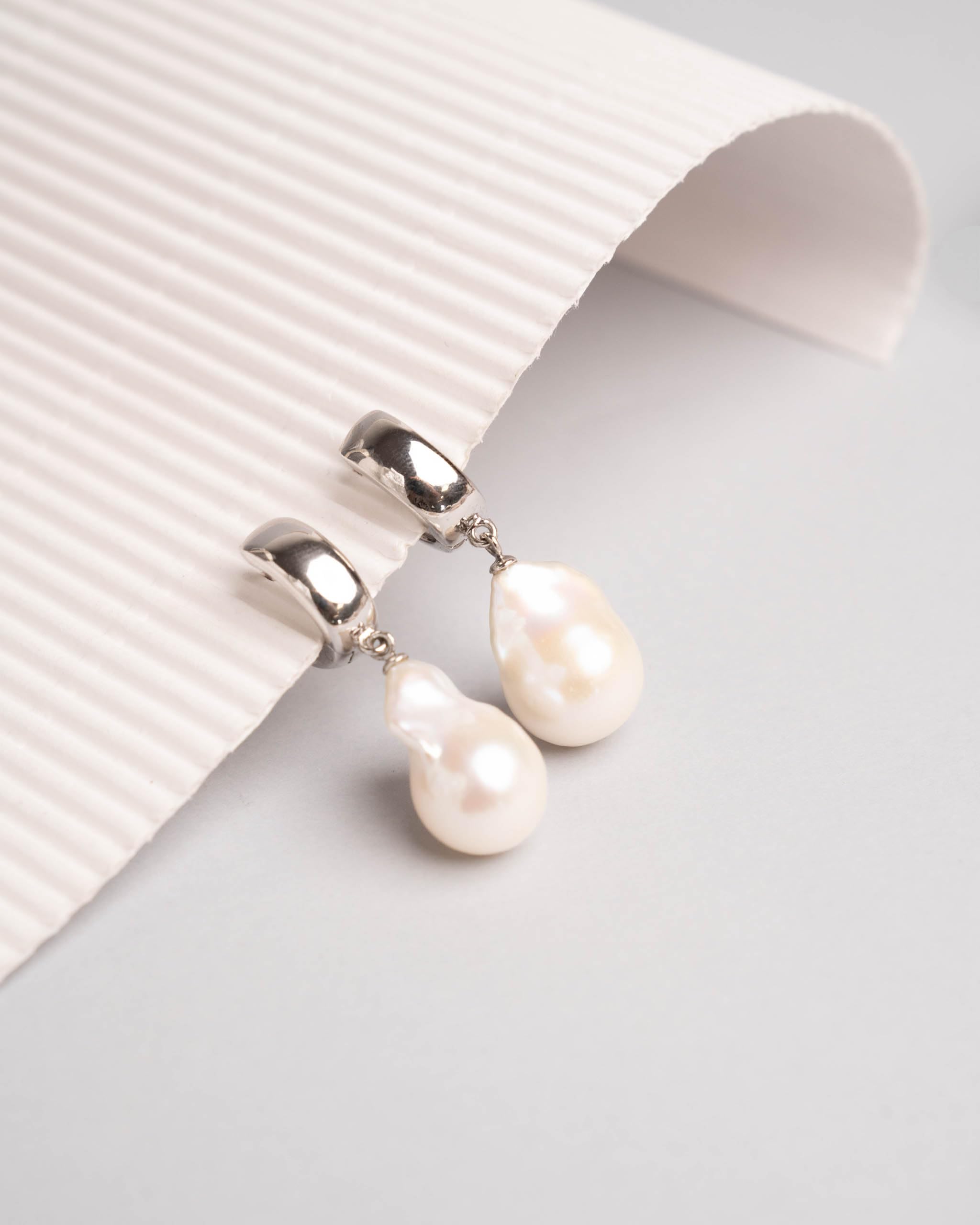 Orecchini di perle d'acqua dolce da donna con perle barocche o Keshi Grande XL bianche più di 14 mm di SECRET & YOU - Argento sterling 925 placcato in oro 18k o rodio