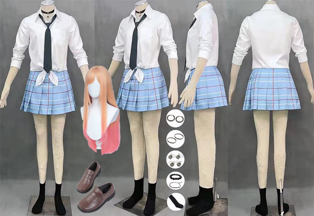 Disfraz de anime para cosplay de Kitagawa, falda a cuadros, traje de peluca y zapatos
