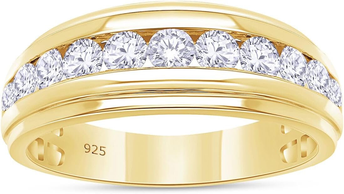 Anniversary Wedding Band For Men 1.00 Carat Round Natural or Lab Grown Diamond Half Eternity Rings in 10K or 14K Solid Gold and 925 Sterling Silver Jewelry Gift for Him