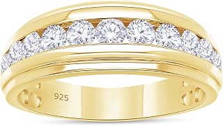 Anniversary Wedding Band For Men 1.00 Carat Round Natural or Lab Grown Diamond Half Eternity Rings in 10K or 14K Solid Gold and 925 Sterling Silver Jewelry Gift for Him