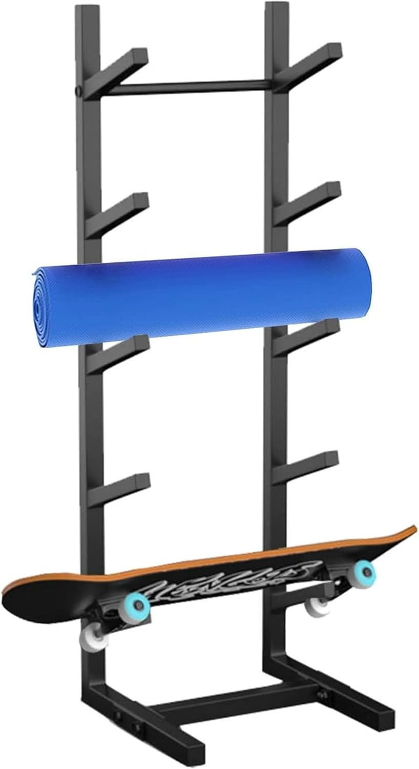 Skateboard Rack Floor Stand, 5-Tiers Snowboard Display Holder for Garage, School & Room Corner, Sturdy Wrought Iron Yoga Mat Storage Shelf