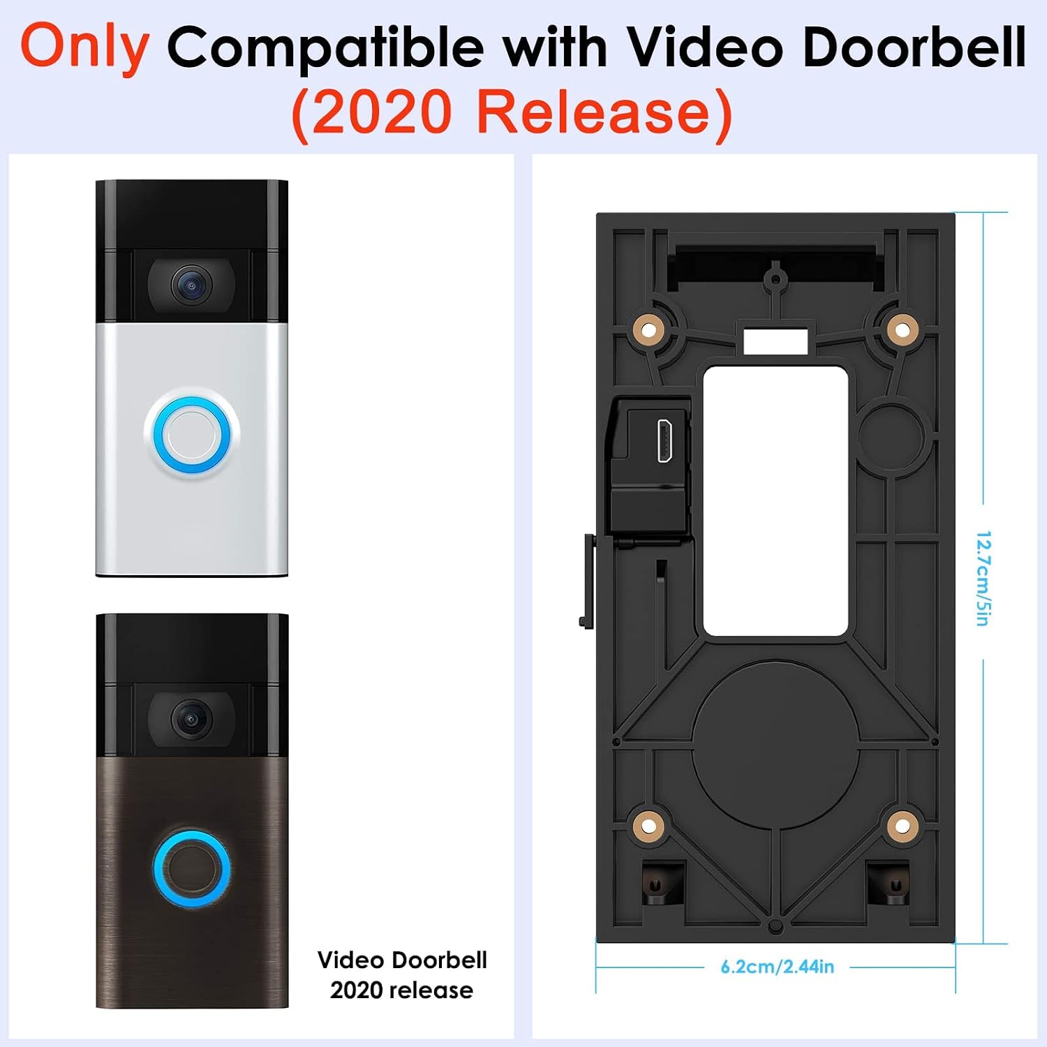 LOCKA No-Drill Easy Charging Mount for Video Doorbell (2020 Release), With Charging Port Mounting Bracket Doorbell Holder Accessories Kits for Houses Apartments Office Door