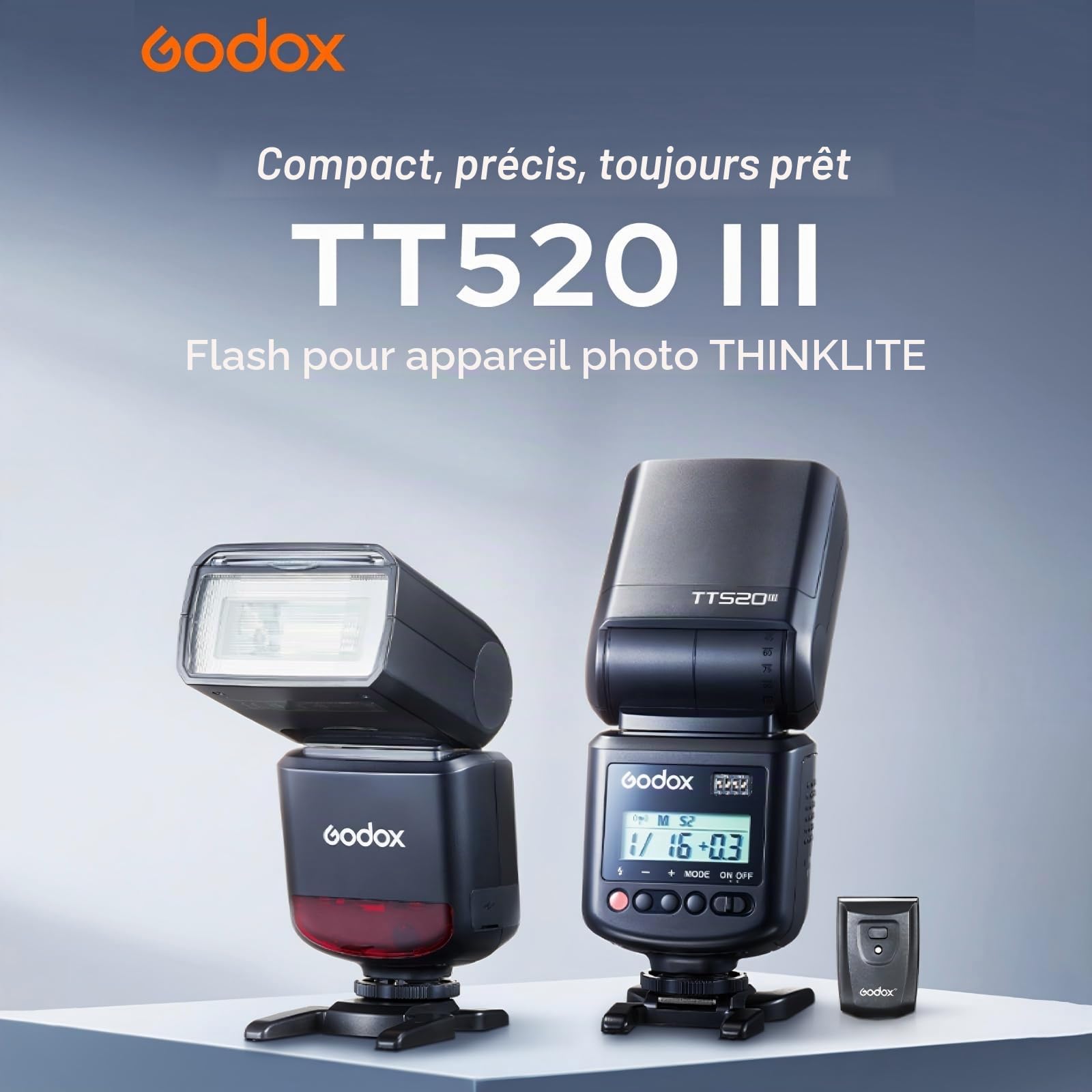 Godox TT520 III TT520III Flash Appareil Photo, Version améliorée du Godox TT520 II, GN33 433MHz avec Émetteur RT-16, Puissance réglable de 1/128 à 1/1, Modes S1/S2,Compatible avec Sony Canon Nikon