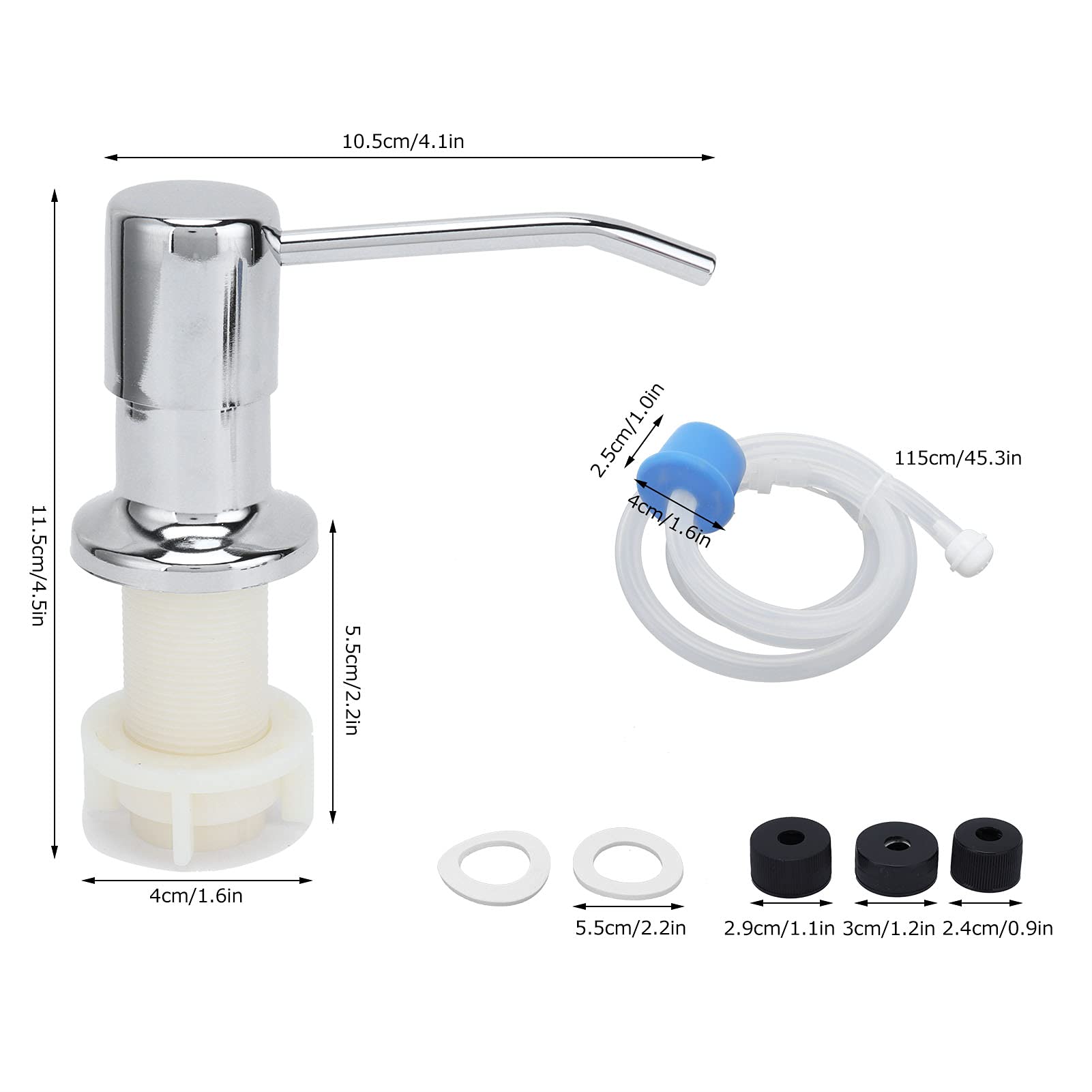 Dispensador de Jabón de Fregadero y Kit de Tubo de Extensión, Kit de Bomba de Jabón de Fregadero de Acero Inoxidable 304 Dispensador de Jabón de Cabeza de Tubo de Silicona para el Baño de la Cocina