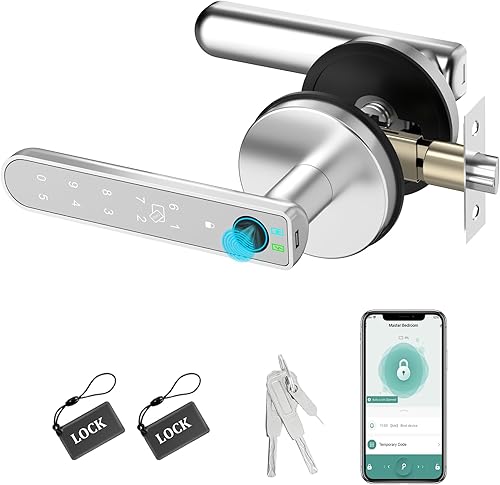 Foxgard Cerradura inteligente de huella dactilar perilla de puerta de huellas dactilares, cerradura de puerta biométrica 5 en 1, perilla de puerta