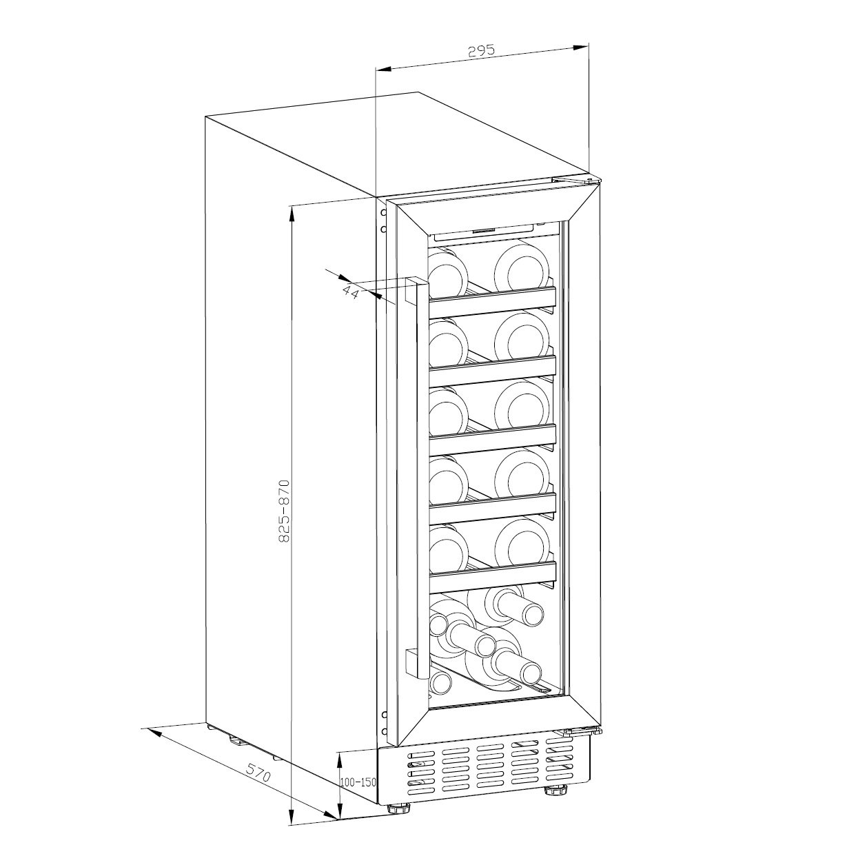 Cookology CWC300SS Freestanding Under Counter Fridge Cabinet 30cm Wine Cooler in Stainless Steel - 20 Bottle & 60 Litre Capacity - 5 Sliding Shelves - Digital Temperature Control - Reversible Door — view 8