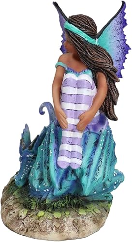 Miniatura 3 de Ebros Gift Amy Brown Fantasía Magia Turquesa Ebony Fairy Queen Sentado En Agua Brillante Figura Dragón Calabozos y Dragones Reino de las hadas
