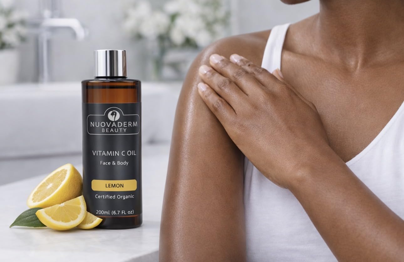 Organic Vitamin C Body Oil – Face & Body Moisturizer with Lemon Extract & Vitamin E, Anti-Aging Oil for Wrinkles & Dry Skin, Naturally Brightens, Firms & Restores Radiance – All Skin Types – 6.7 oz