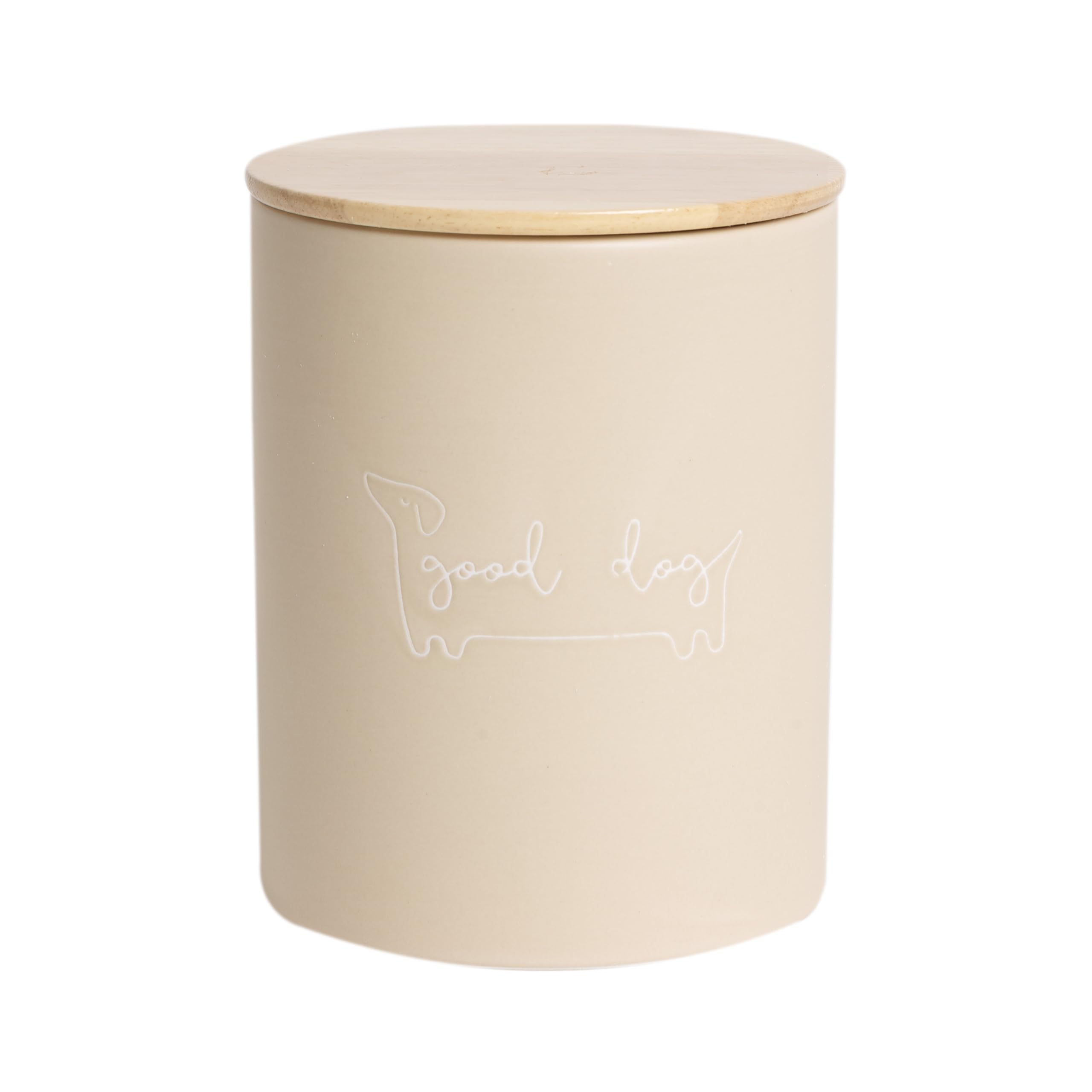 Pearhead Pet Ceramic Treat Jar – “Good Dog” Storage Container with Airtight Wood Lid & Silicone Seal, 4 Cup Capacity, Stylish Stoneware Canister, Neutral Taupe