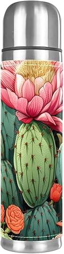 Miniatura 1 de Taza de acero inoxidable con aislamiento al vacío de cuero de cactus, botella de agua para bebidas frías y calientes, para niños y adultos, 16 onzas