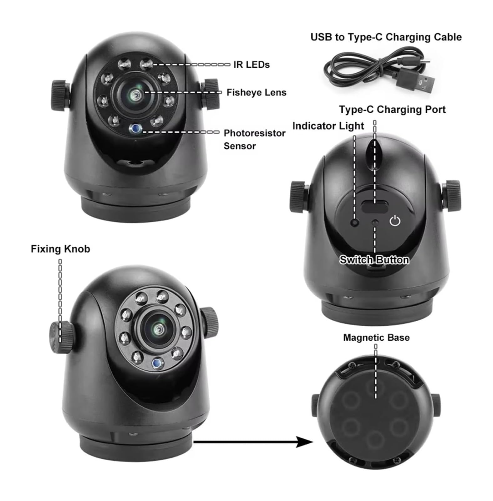 Cámara Visión Trasera Inalámbrica Enganche Magnético WiFi 5G Nocturna Recargable para Remolque RV Camión iOS Android Cámara de Respaldo