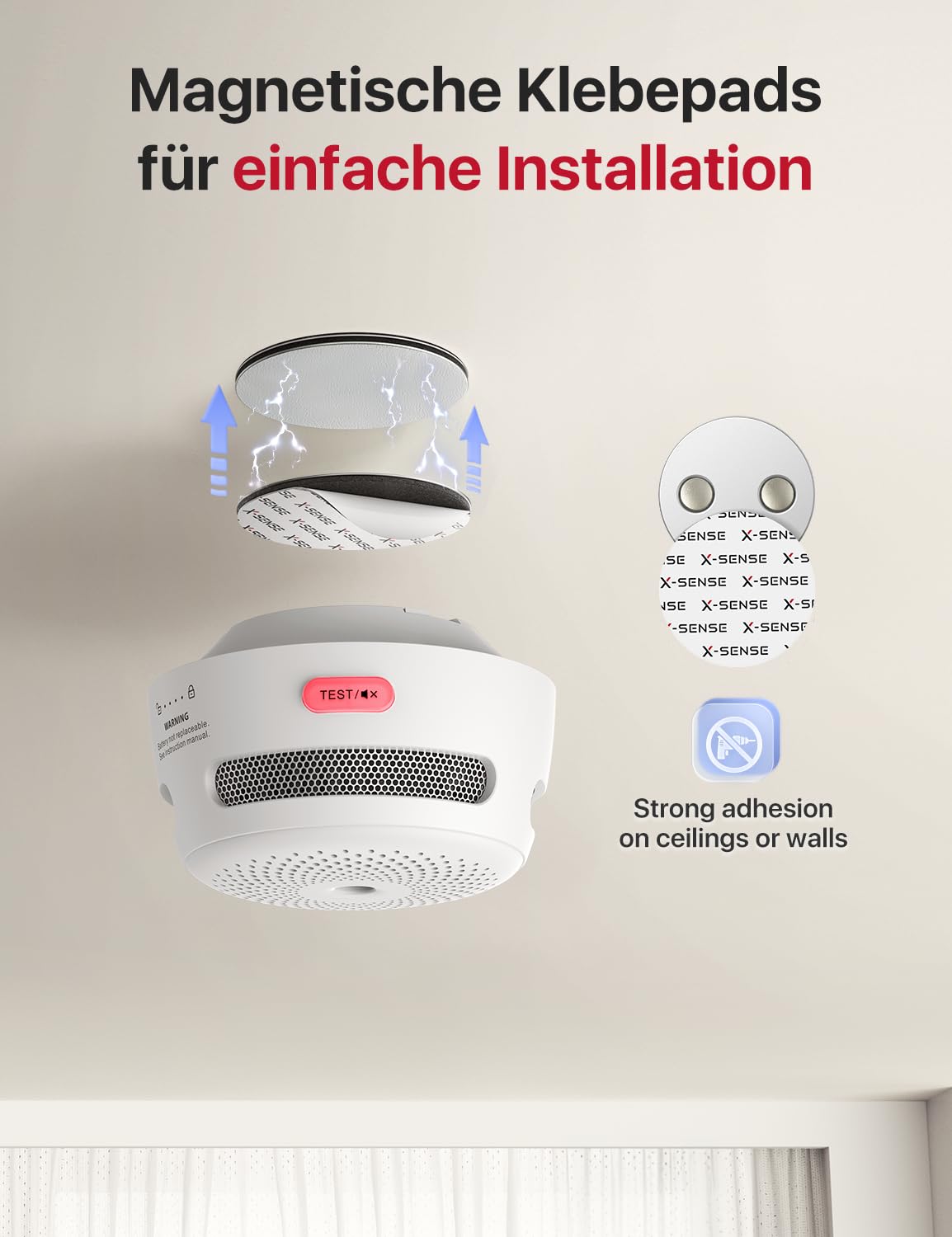 X-Sense Mini Rauchmelder mit 10 Jahre Batterie und Magnethalterung, photoelektrischer Feuermelder mit Test-/Stummschalttaste, XS01, 6 Stück
