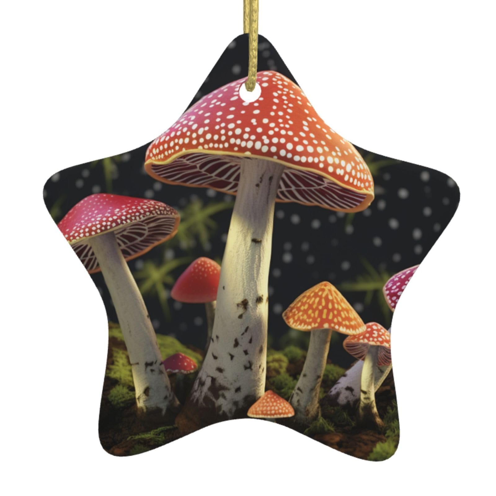 Ceramic Christmas Tree Hanging Ornaments with Gold Ropes Christmas Tree Decorations Star Ceramic Red Mushroom Pendant Keepsake Decorations for Holiday Xmas Gift Ideas