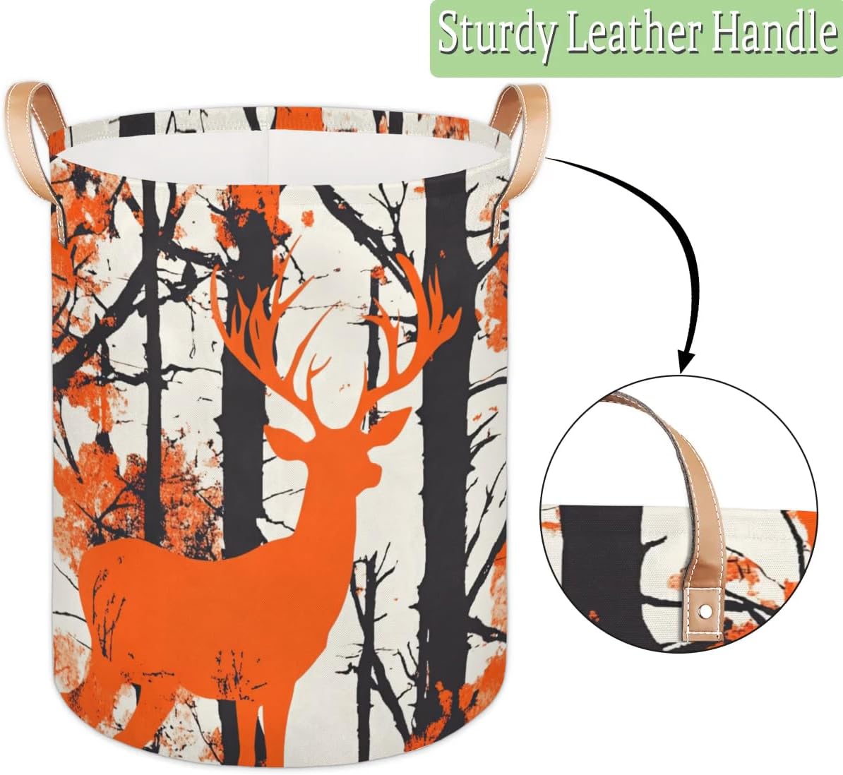 Forest Deer Laundry Basket Orange Camouflage Large Laundry Hamper Collapsible Organizer Basket Clothes Bin Storage Boxs for Bedroom Bathroom Dorm