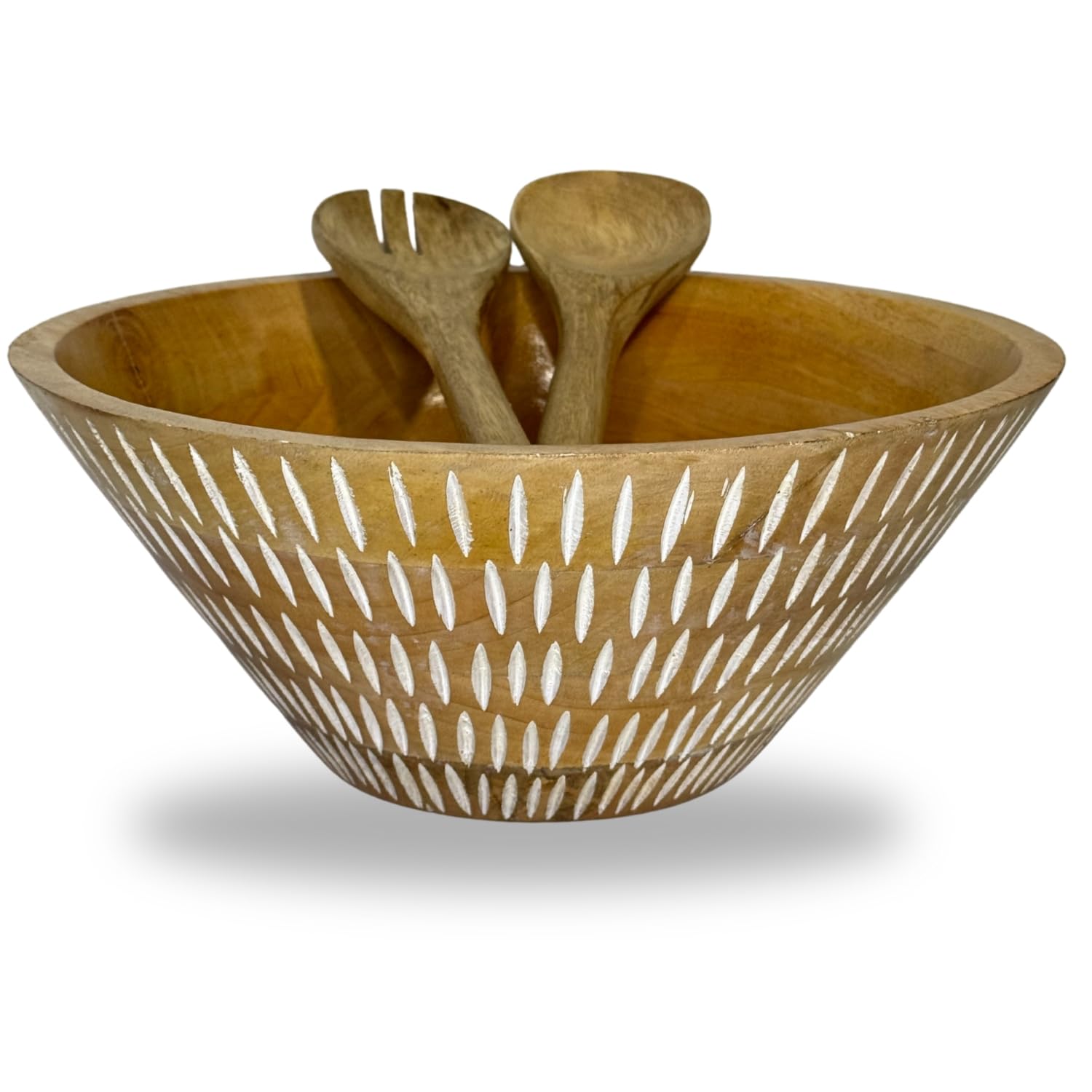 Perilla Home Ensaladera de madera | 12 x 5 pulgadas | Ensaladera hecha a mano con lunares blancos