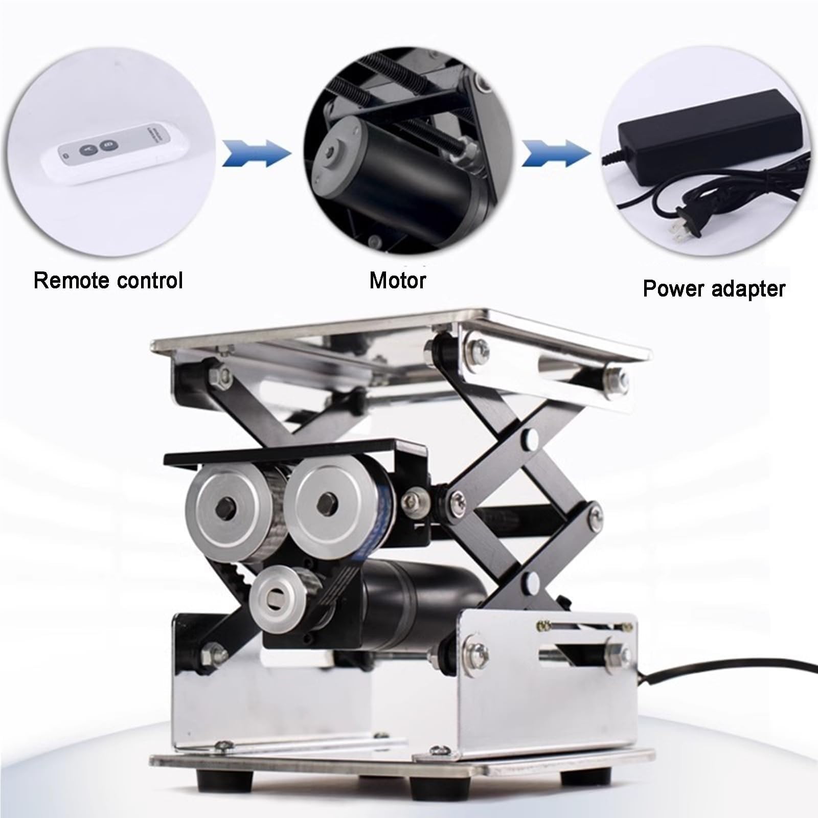 Plataforma de elevación eléctrica, plataforma de elevación de acero inoxidable, plataforma de laboratorio con control remoto, carga móvil de 10 kg, adecuada para la industria, ciencia, laboratorio