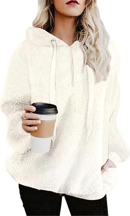 onlypuff Sherpa Pullover Hoodies Sweatshirts for Women Ladies Sweater Winter Warm Tunic Tops