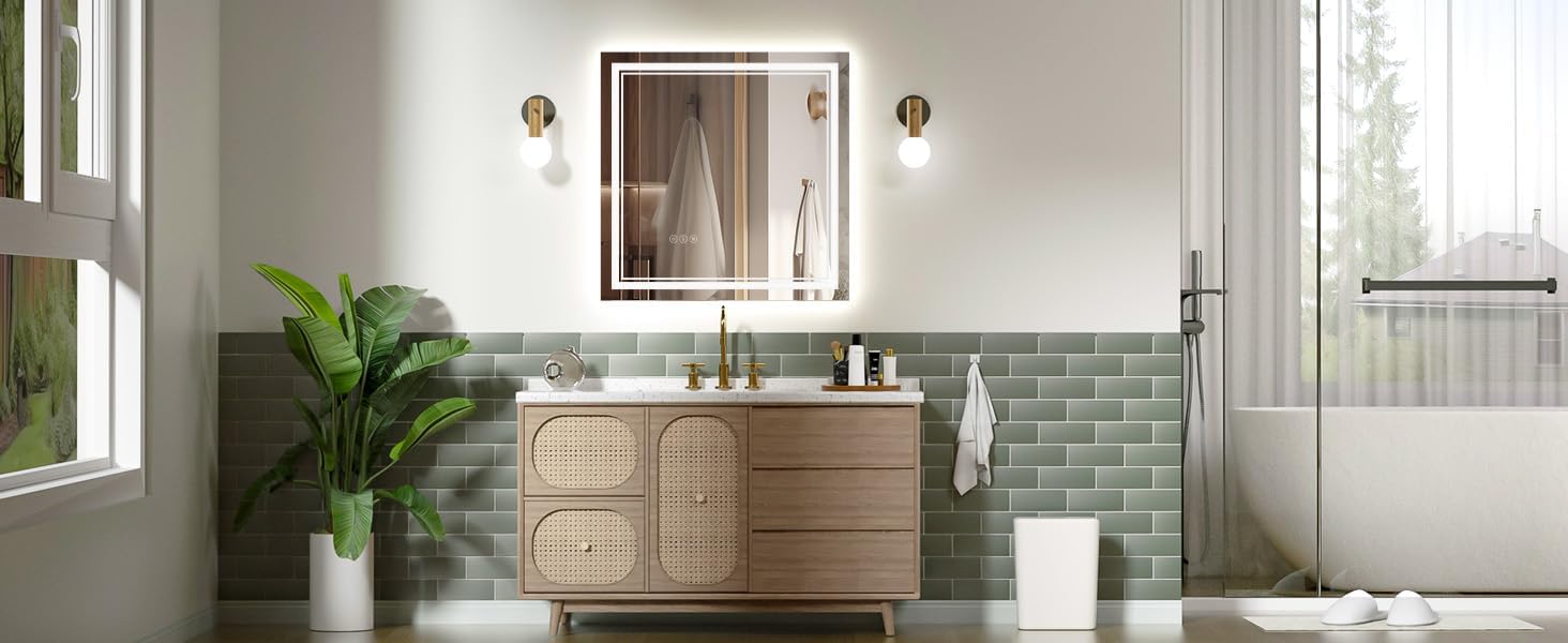 Bathroom Mirror with Lights 36x36 Inch, Acrylic Side & Upgraded Tempered Glass, Front and Backlit Lights, Anti-Fog, Dimmable, 3 Colors, CRI 90+ Brighter & Clearer (Horizontal & Vertical) image 2