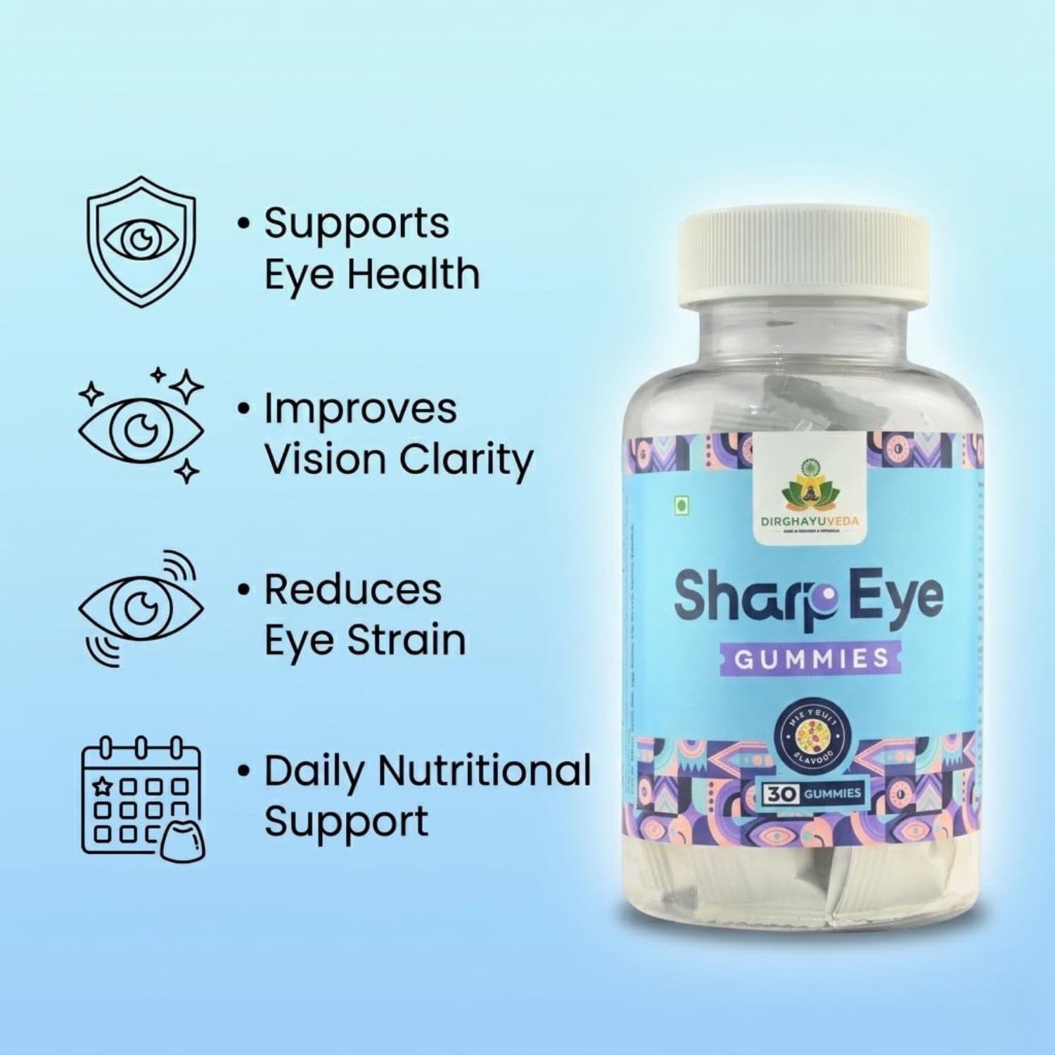 Sharp Eye Gummies | Eye Health Supplement with Lutein, Zeaxanthin, DHA & Vitamins A, C, E | Supports Vision, Eye Protection & Screen Fatigue Relief | Mixed Fruit Flavour | 30 Gummies — Amazon image 6