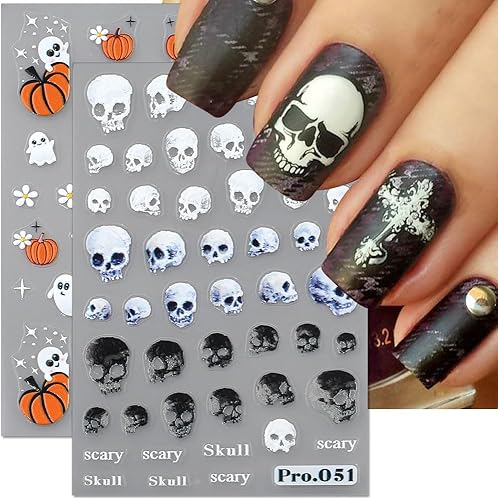 Miniatura 4 de 6 hojas de calcomanías de uñas de Halloween de dibujos animados fantasma, calabaza para mujeres, calcomanías de uñas de Halloween, calcomanías de