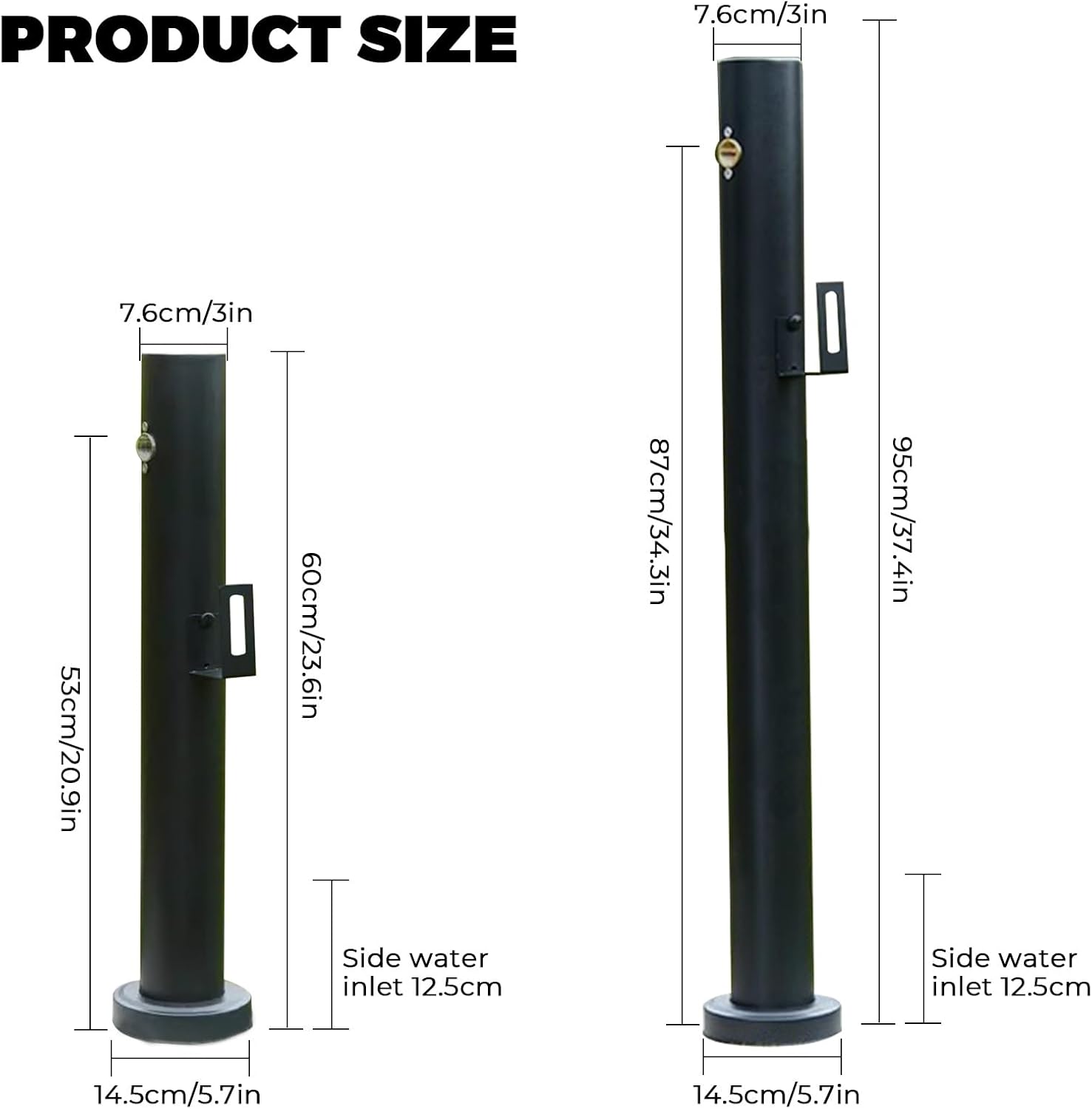 304 Stainless Steel Vertical Water Column Garden Water Tap, Freestanding Hose Stand Outside Faucet Post, Outdoor Decorative Yard Hydrant Fountain for Patio/Backyard (Black)(Height:60cm/23.6in)