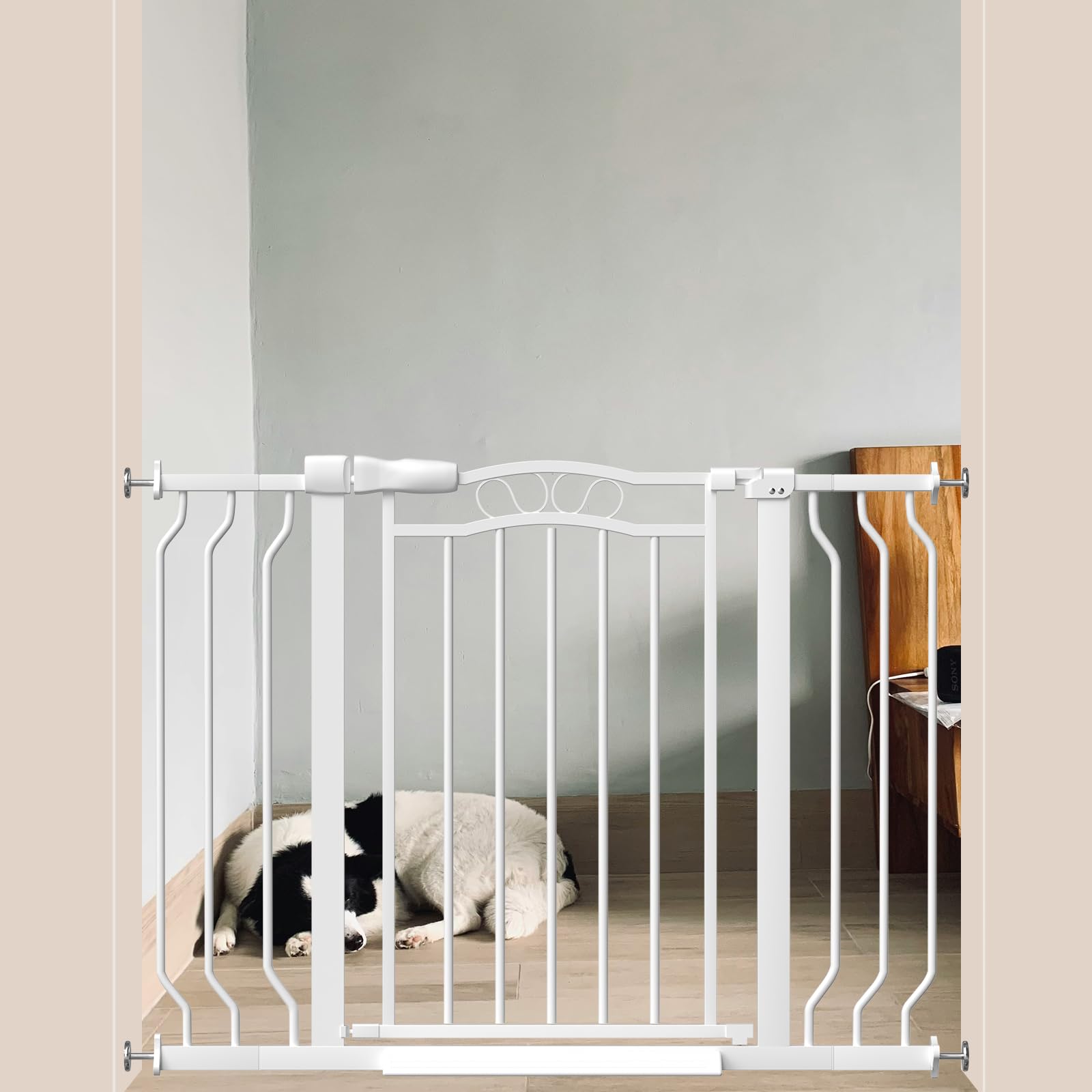 ウィードマップ ベビーゲート 設置幅75-110cm ホワイト ペットゲート バリアフリー ゲート 階段上 犬 自動ロック 突っ張り式 オートクローズ機能 扉開閉式 保護 扉開閉式 赤ちゃん 拡張可能 壁 ベビーガード 柵 高さ78cm