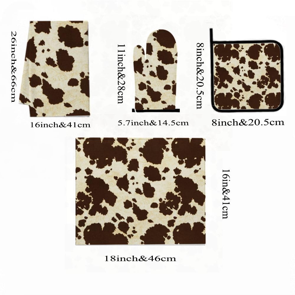 9PCS Brown Cow Print1 Cucina Decor e Accessori Set