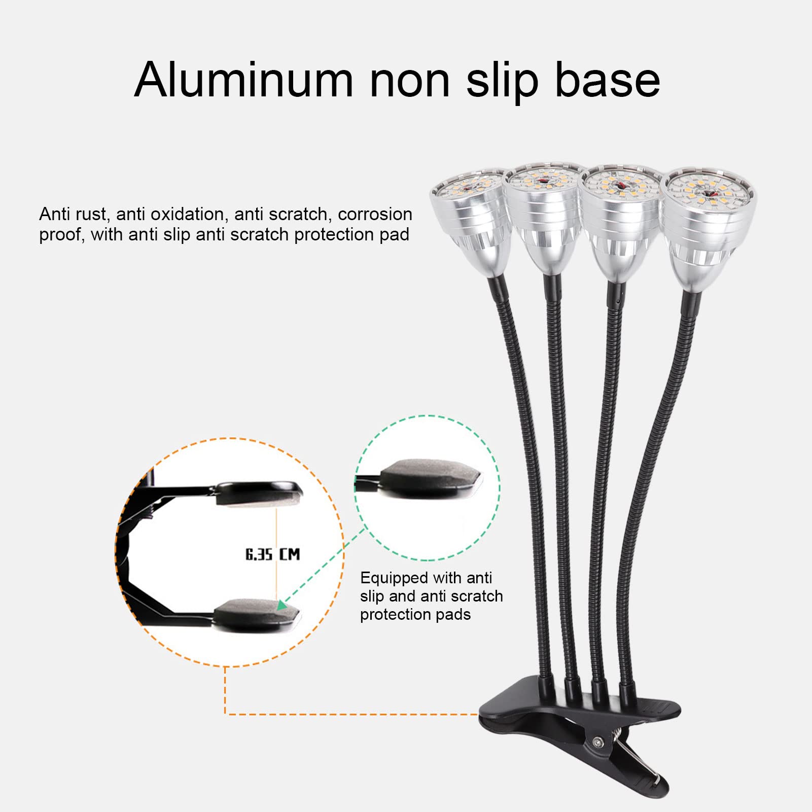 Luz de Crecimiento, luz de Crecimiento LED para Plantas de Interior, luz de aleación de Aluminio de Crecimiento LED 4 Cabezas Luz de Planta USB Ajustable y Flexible con Clip para Interiores