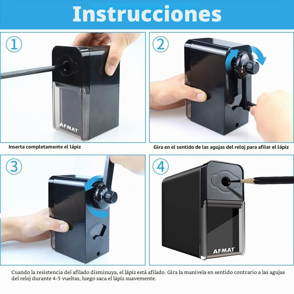 AFMAT, Sacapuntas de punta larga, puntas largas 8-20 mm, afilado ajustable y autorroscante, sacapuntas para artistas, manual, para carbón, arte, dibujo, bocetos, lápices de colores