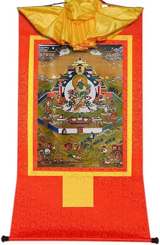 Thangka Tara Verde Khadiravani tapiz budista rojo mandala 35x27cm