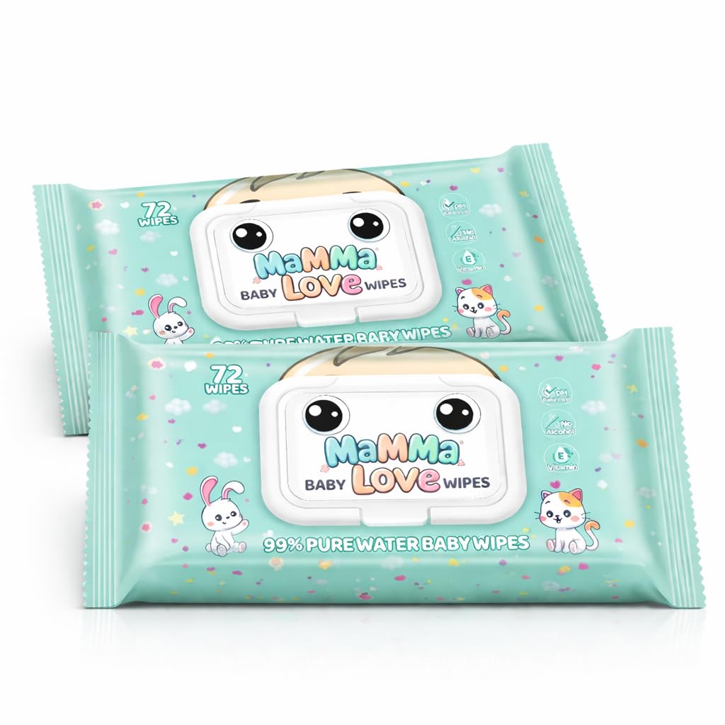 Mamma Love Baby Wet Wipes, 99% Pure Water, with Aloe Vera Extract, Pack of 2, 72 Wipes Each (144 Wipes)-image-37