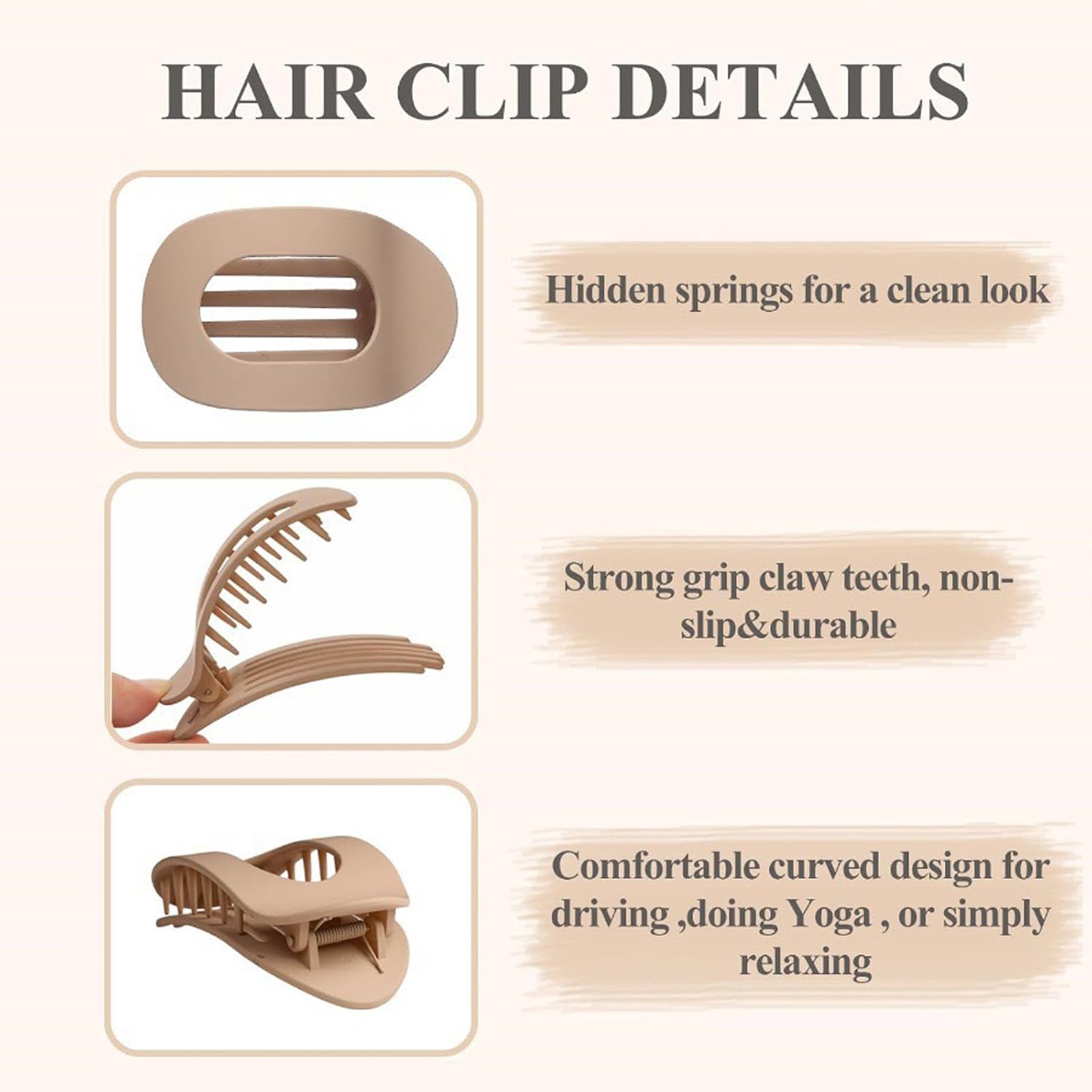 4 PCS Flat Hair Claw Clips for Thick Hair, Curved Design French Flat Hair Clips - Image 2