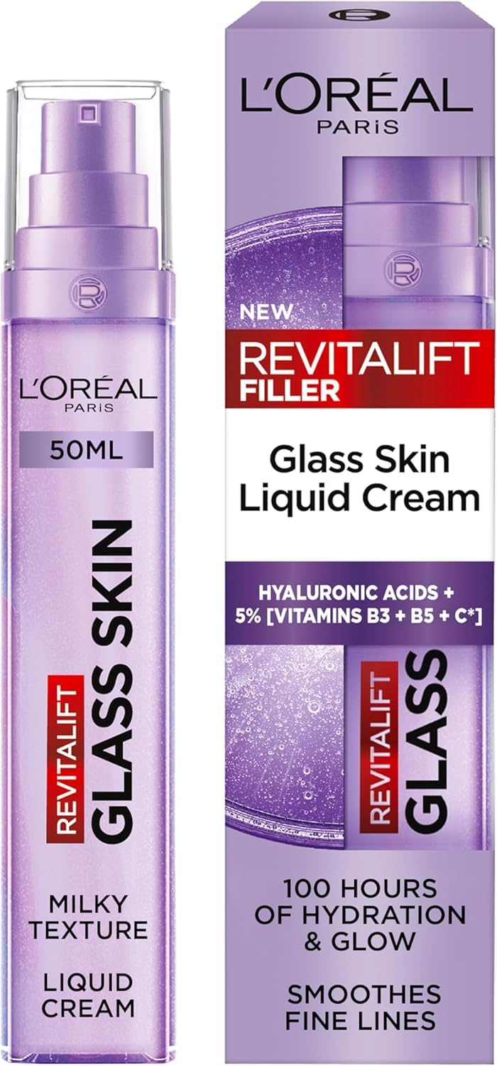 L'Oreal Paris Revitalift Filler Glass Skin Liquid Face Cream 50ml, with Hyaluronic Acid & Vitamin...
