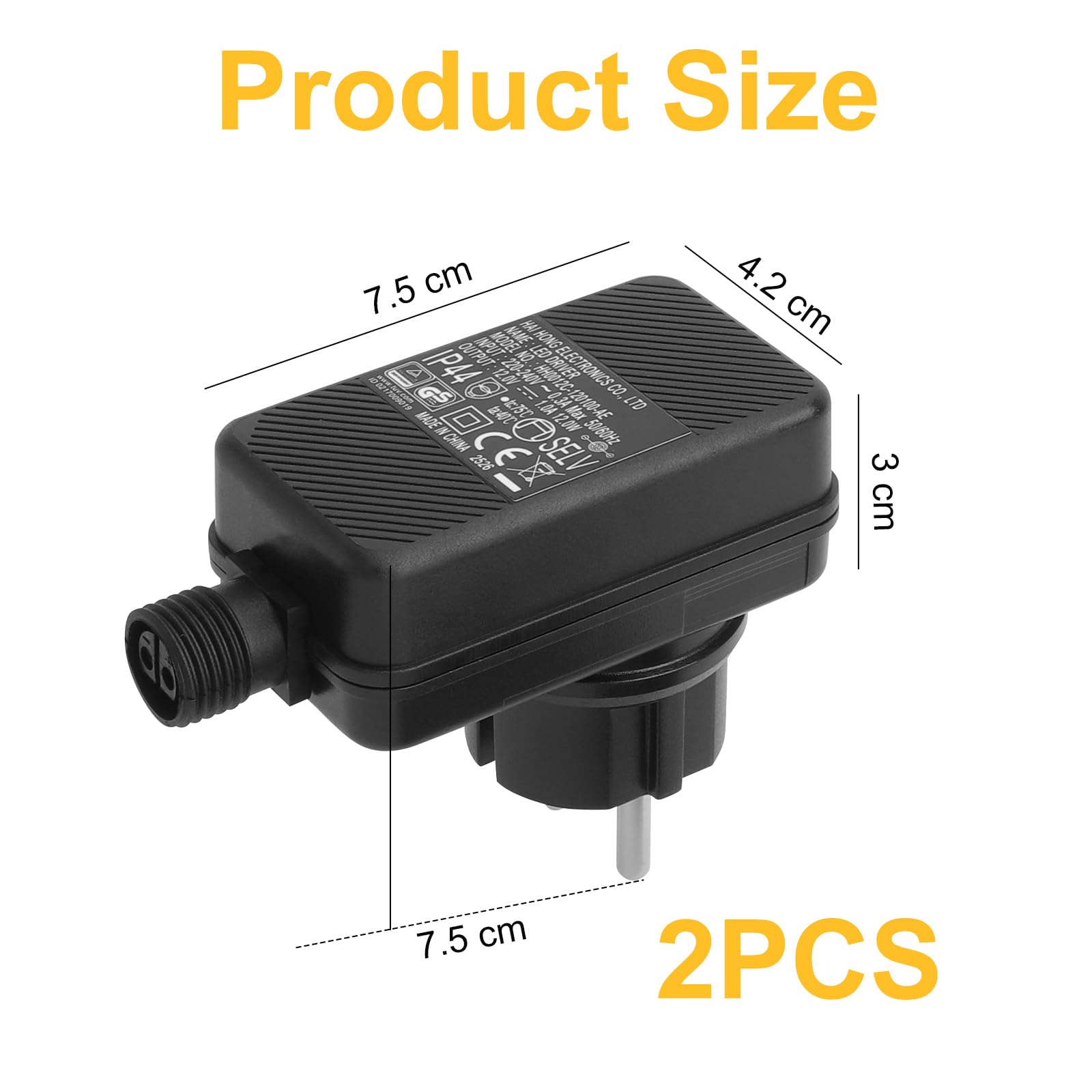 Zasilacz sieciowy 12 V, 1 A, klasa wodoszczelności IP44, 2 sztuki, wtyczka EU, zasilacz LED 12 V, do oświetlenia ogrodu, łańcucha świetlnego, dekoracja bożonarodzeniowa, zasilanie zewnętrzne z