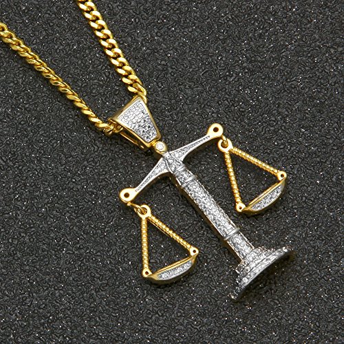 Scales of Justice Necklace Balance Libra Pendant Gold Plated Copper Necklace Zircon Iced Out Jewery for Men and Women Chain 24 inches4