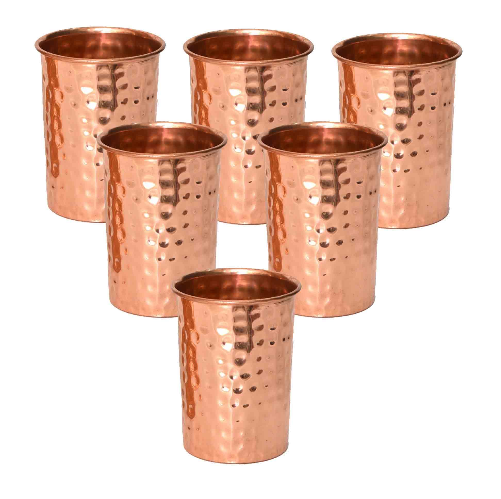GenericPure Copper Hammered Glass Tumbler, Drinkware, 300 Ml Each, Set of 6 Copper Tumbler Set