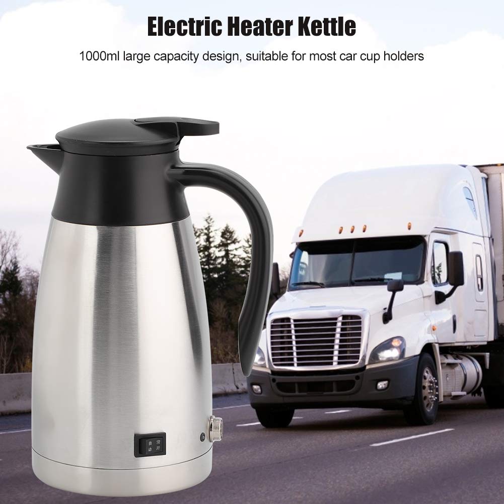 Hervidor de Agua para Coche, 1 L, 12 V/24 V, Acero Inoxidable, Apagado Automático, Portátil
