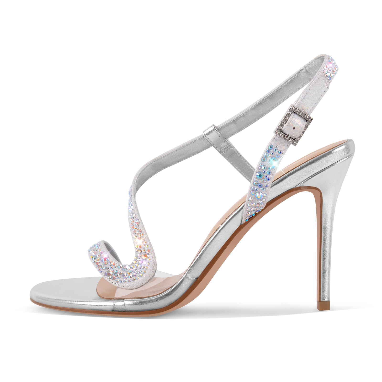 Riemchensandalen Glitzer Strass Sandaletten Runde Offene High Heels Sandalen Stiletto