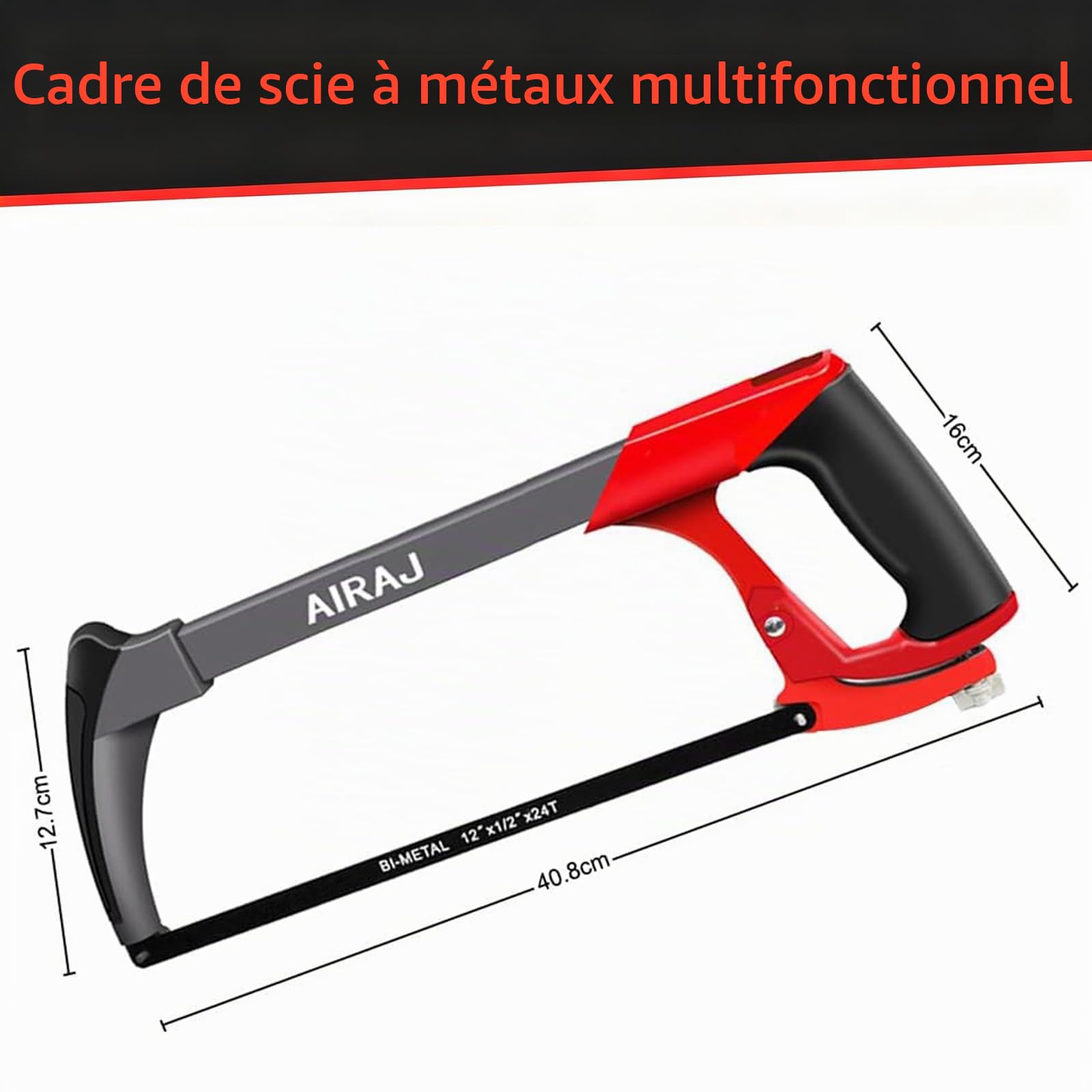 AIRAJ Scie à Métaux 300 mm, Lame à Double Angle de Coupe 45°/90°, Inclut 10 Lames, Scie à Métaux Multifonction Lourde pour PVC, Tuyaux Métalliques, Coupe de Bois