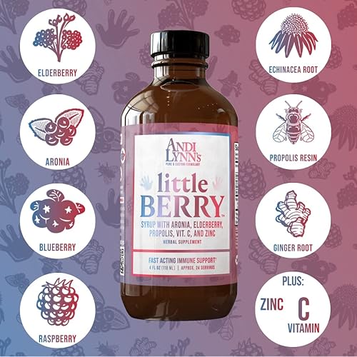 Miniatura 2 de Andi Lynn's LittleBerry, jarabe de saúco para niños con vitamina C y zinc, suplemento de hierbas de apoyo inmunológico de acción rápida, 4 onzas