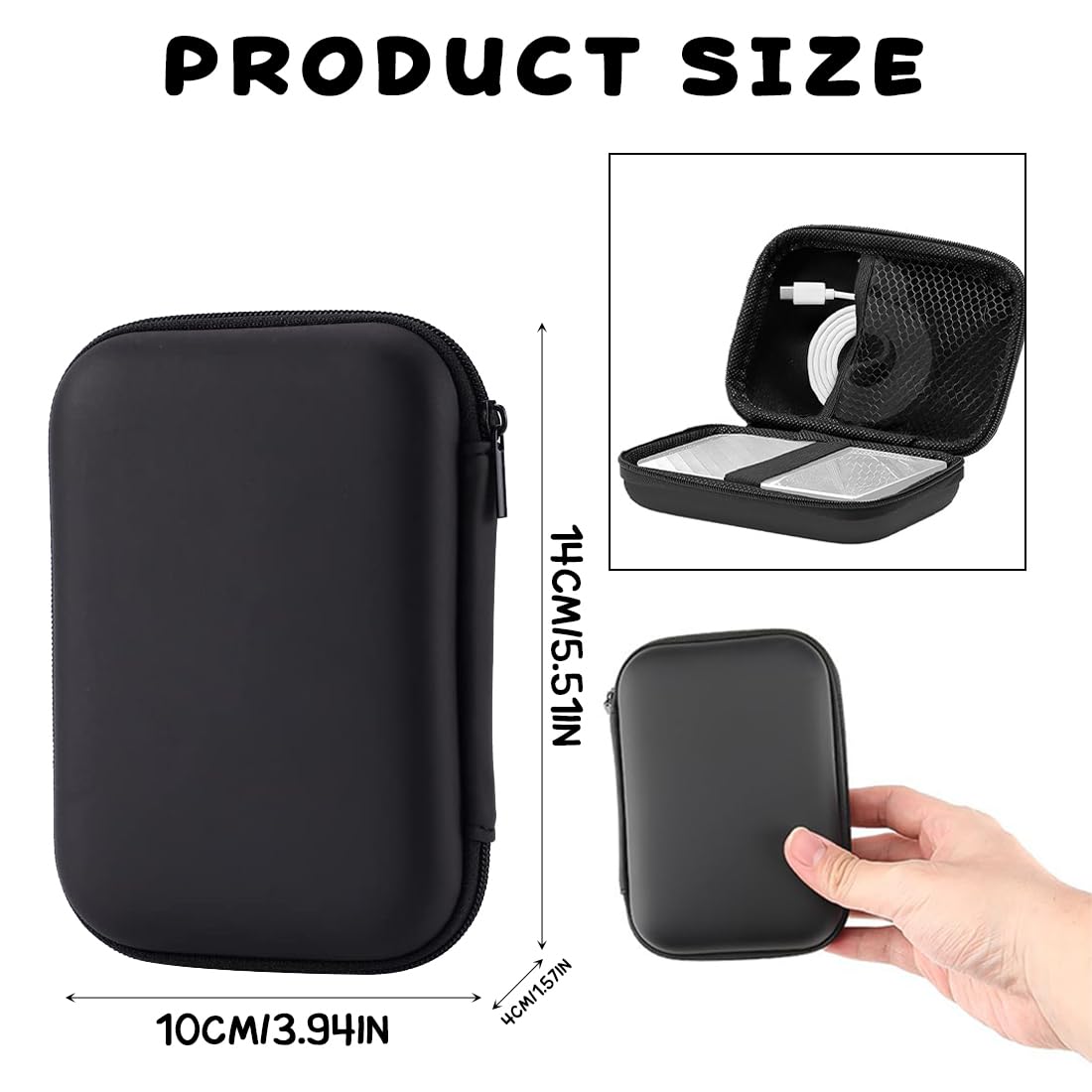 Borsa per hard disk esterno, custodia Eva, impermeabile, organizer universale per hard disk, power bank (nero)