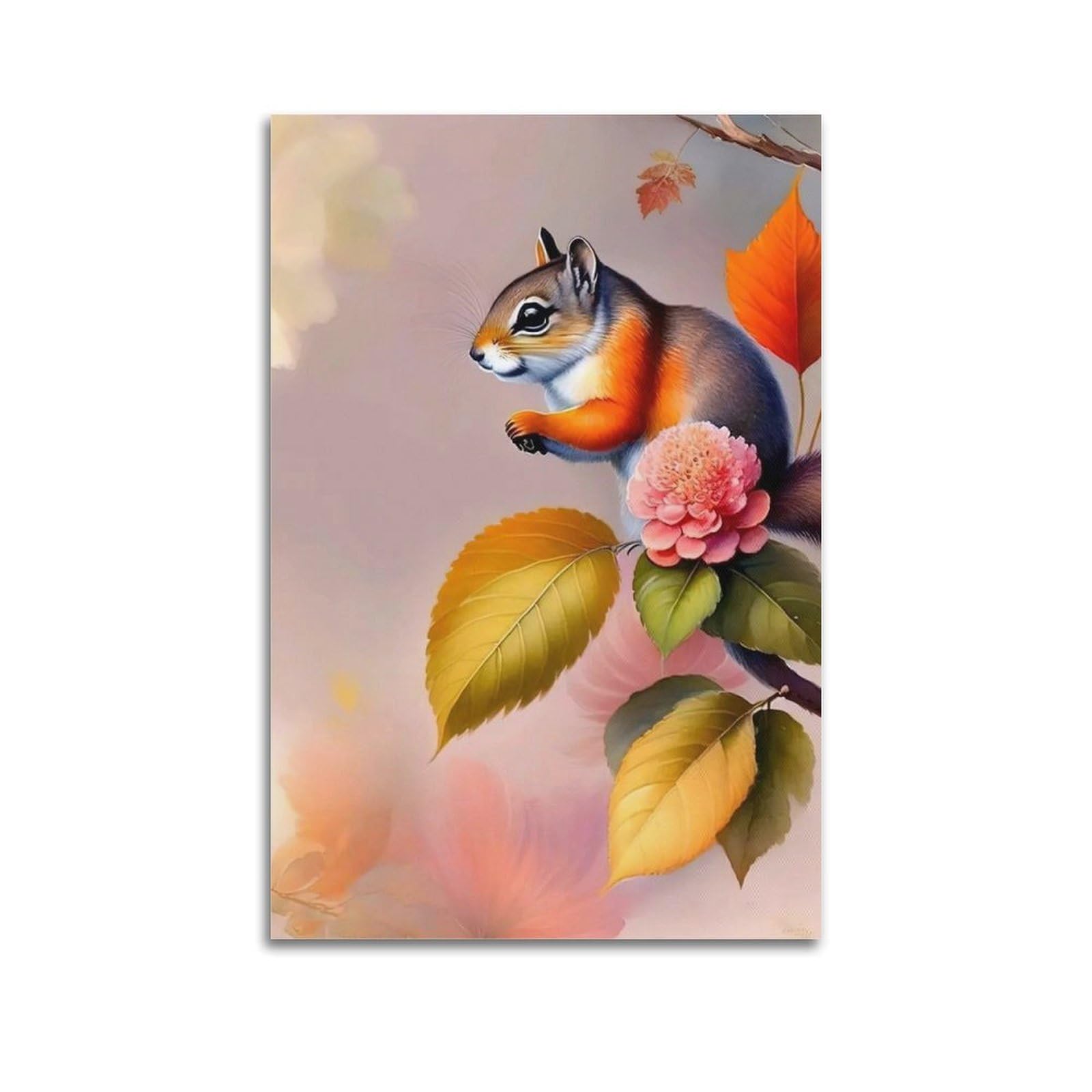 CXHJCA Animal Poster Squirrel And Flower Poster Decorative Painting Canvas Wall Posters And Art Picture Print Modern Family Bedroom Decor Posters 20x30inch(50x75cm)