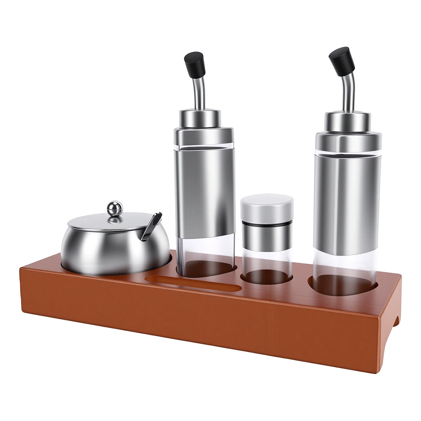 banapoy Juego de Dispensador de Vinagre de Aceite de Acero Inoxidable, Botella de Tarros de Condimento con Sello Hermético a Prueba de Herrumbre 304, Juego de Vinagreras de Condimentos con Soporte