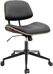 Chaise de bureau ergonomique sans bras avec roues, PU chaise de bureau réglable en cuir - 360° Swivel, style moderne de noyer, parfait pour les petits espaces, Home Office & Salle de réunion, Noir