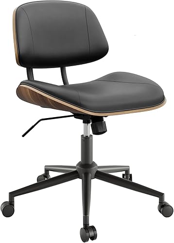 Miniatura 8 de Silla de oficina sin brazos con ruedas, silla de escritorio de piel sintética de altura ajustable, silla de computadora ergonómica giratoria de 360