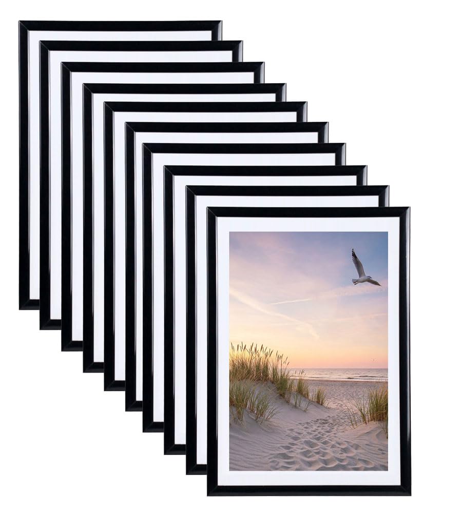 IDEAL TREND 3er 5er 10er Set Bilderrahmen Fotorahmen aus Kunststoff Bilder Foto Posterrahmen Collage AC-6 Wanddeko: Farbe: 10er Pack Schwarz | Format: 30x45