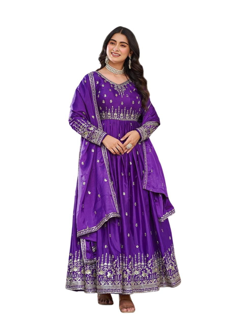 NexRise Store American Silk Sequence Embroidery Long Anarkali Kurti (Gown) with Dupatta-image-42