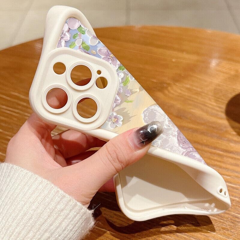 Image of COVERLY Flower Pattern Back Case Cover for iPhone 12 Pro | Hot Pastel Oil Painting Cute Design | Camera Lens Protection | Soft TPU Silicone Fashion Aesthetic Cover for Girls & Women (White,Shockproof)
