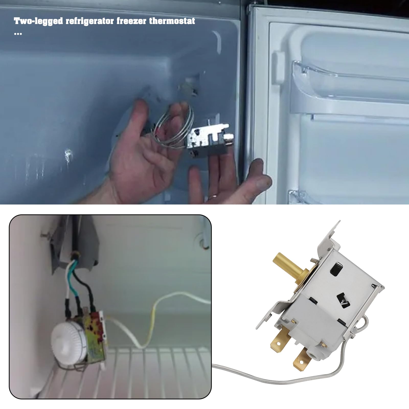 YINETTECH 1x Fridge Freezer Thermostat Cold Temperature Controller 220V-250V 2 Pin Terminals Freezer Refrigerator Thermostat for Model WPF22 WPF22-L Replacement Parts of Temperature Controller