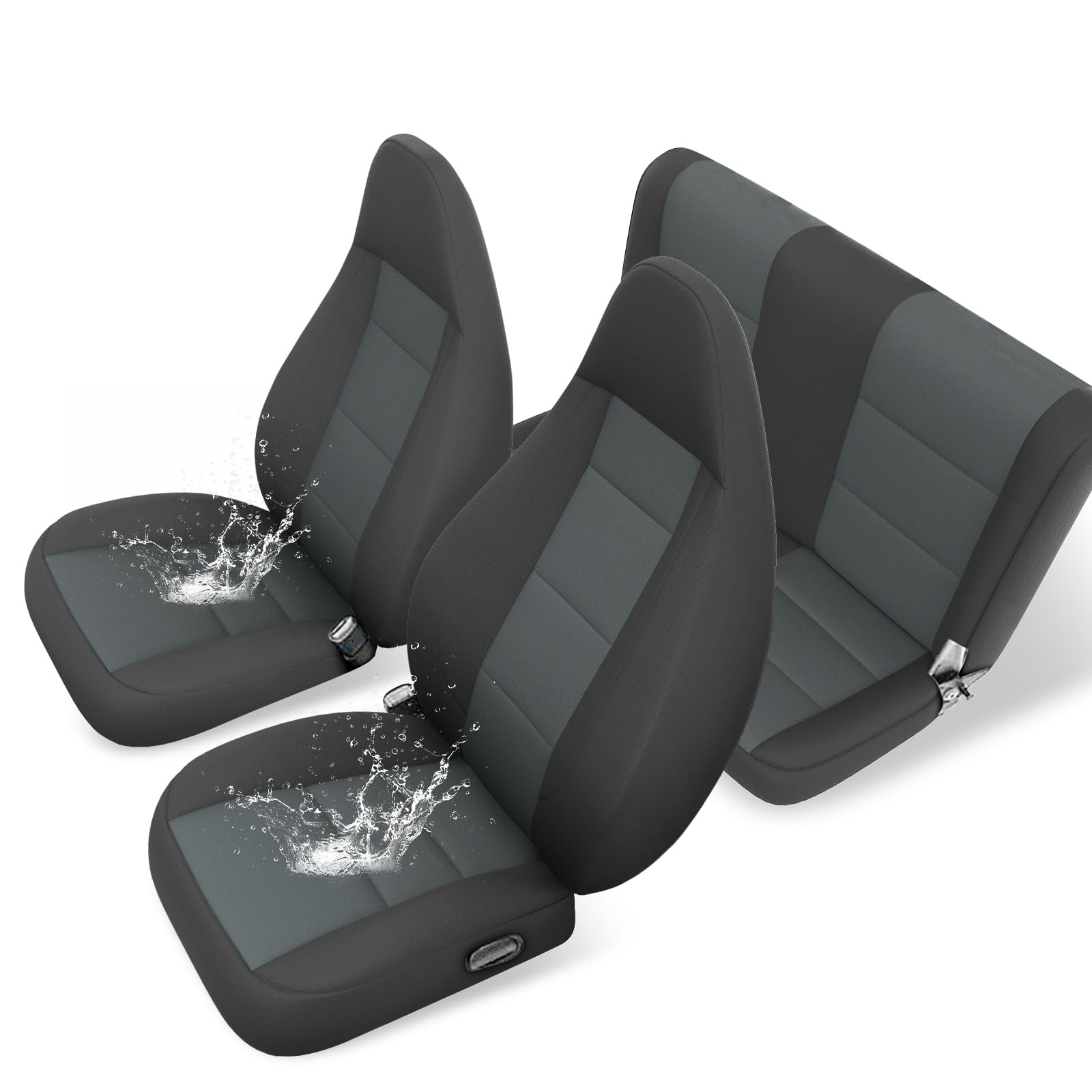 GIANT PANDA Neoprene Seat Covers for Jeep Wrangler TJ (1997-2002),Neoprene Waterproof Seat Covers, Foam Padded, Front & Rear Seat Covers(Black + Grey/Gray)